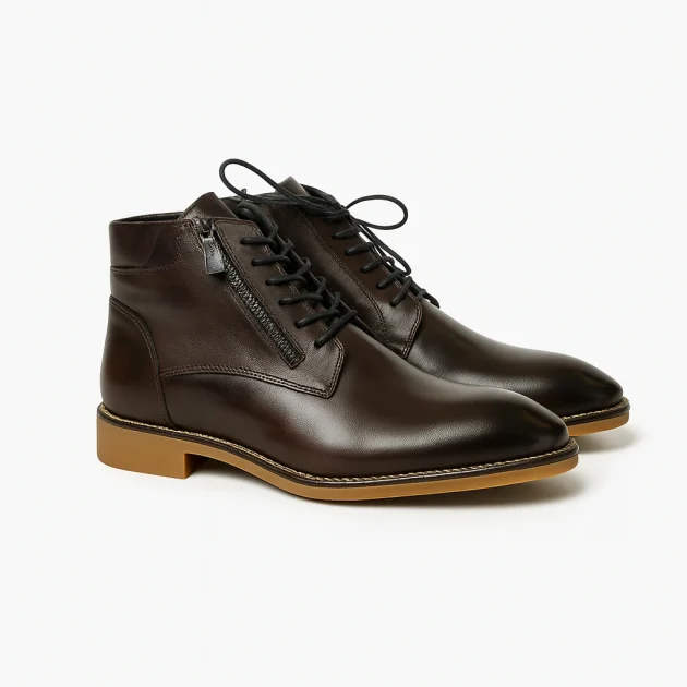 Demi Botte Simple en cuir marron